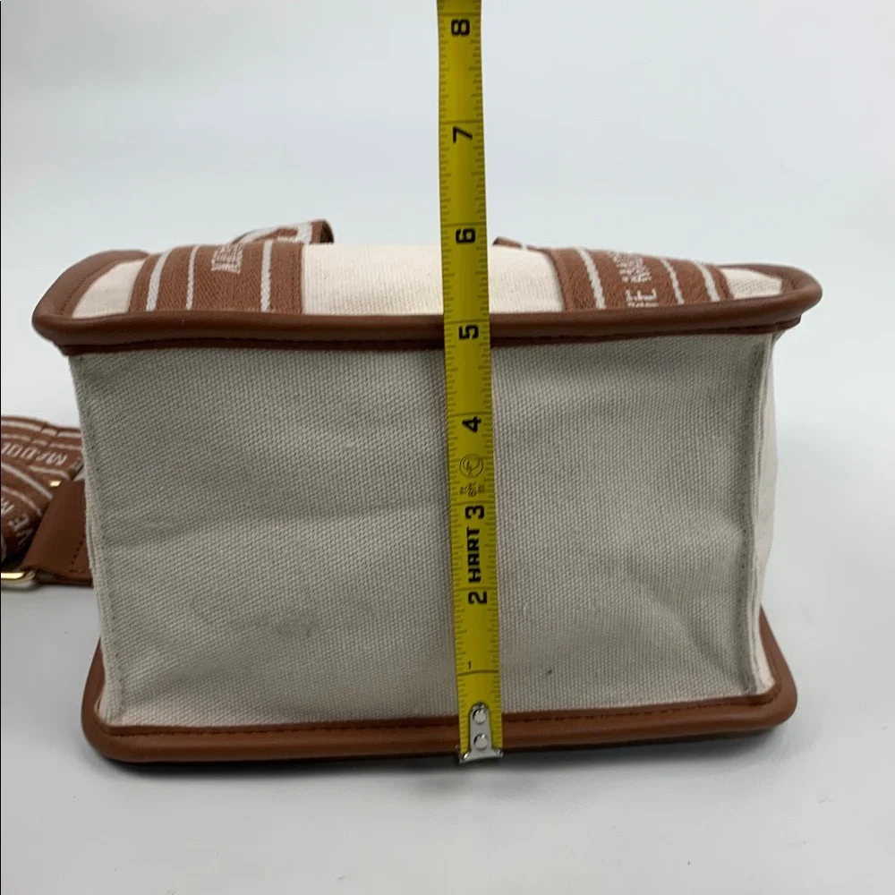 Steve Madden Tan Cream Canvas tote crossbody Bag Gold logo Lined pockets
